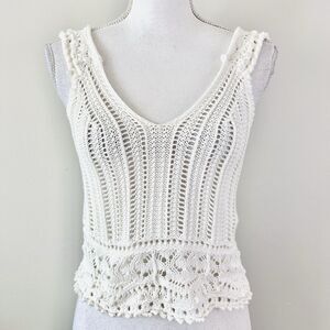Shyanne White Crochet Tank Top. Boho Hippie Gypsy Festival Fun! Size S. EUC.